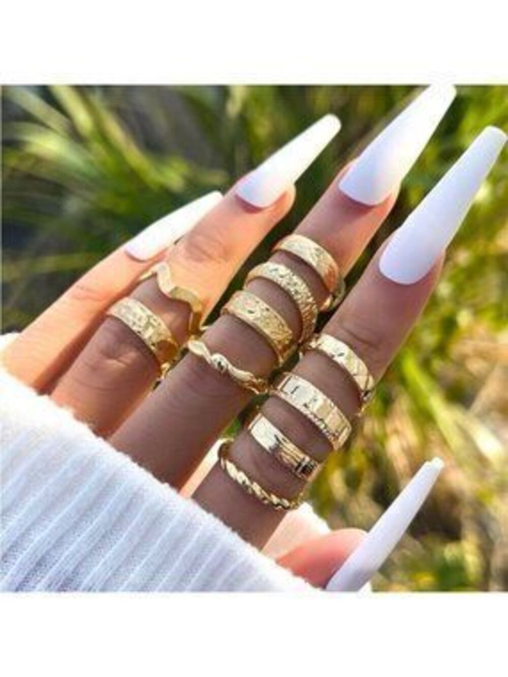 Gold 10pc Textured Midi Ring Set